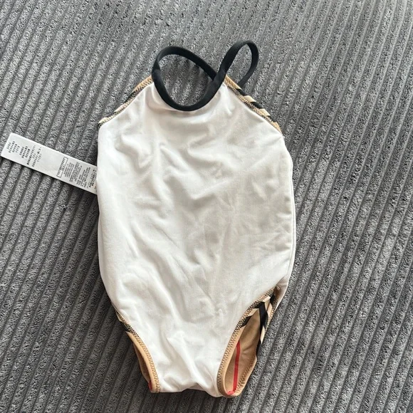 Burberry Tan and Black Kids Swim One Piece